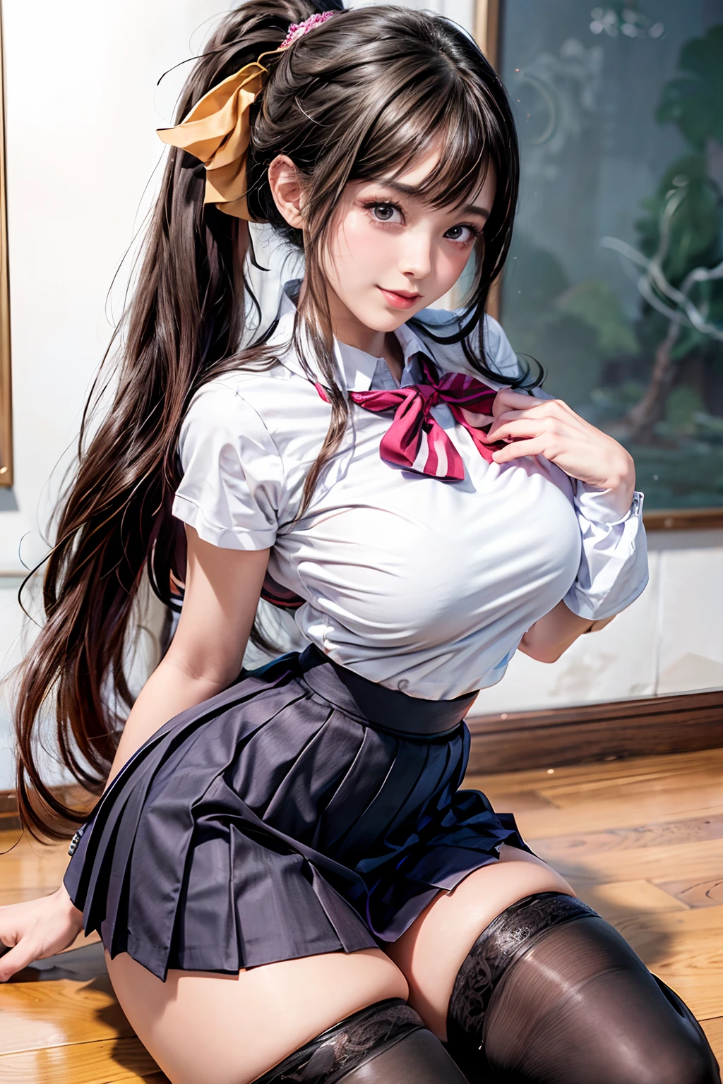 1girl,japeneses girl,wearing school uniform,black hair,hyper realistic, ultra detail, high res,