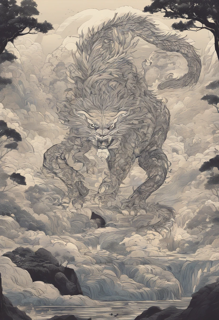 Estilo chino,chinese mythology,El tigre blanco,Divinidad,Feroz,Gigantesco,con luz brillante,Efectos de resplandor,la noche,中景 the scene is,cuerpo completo como, VFX surrealista altamente detallado,OC renderizado, - AR 16:9 --q 2 --s 1000. oscurecida, oscura.