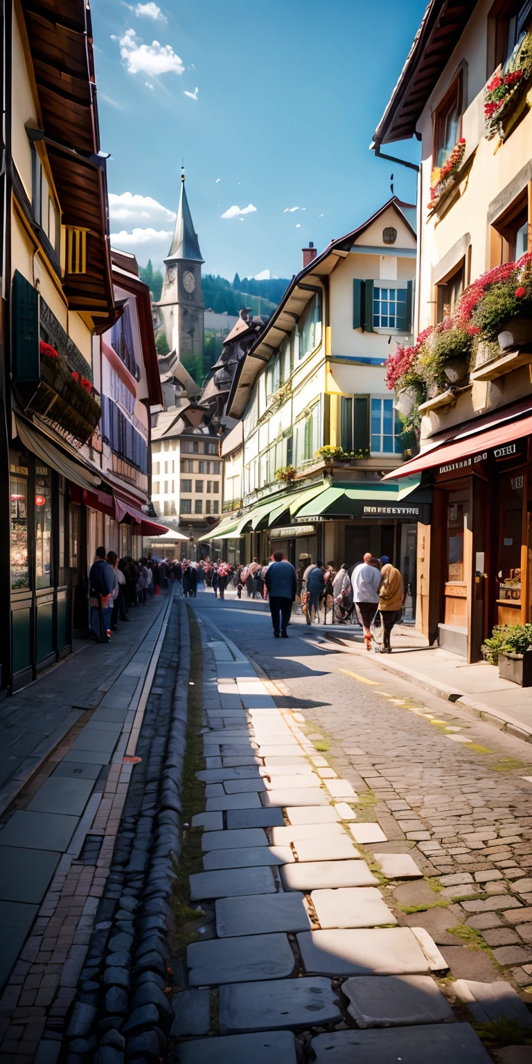realisticlying、Streets of Bern, Switzerland、There are many people in a large square.