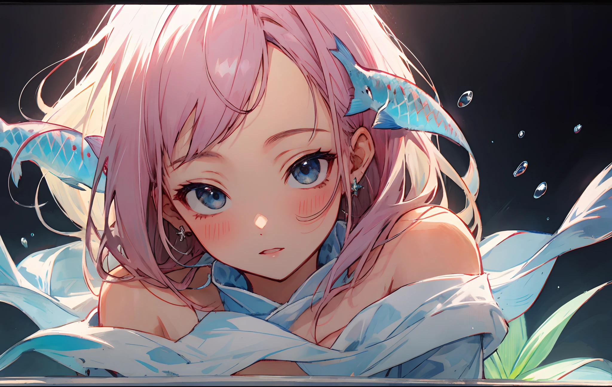 aquariums，head portrait，nipple play