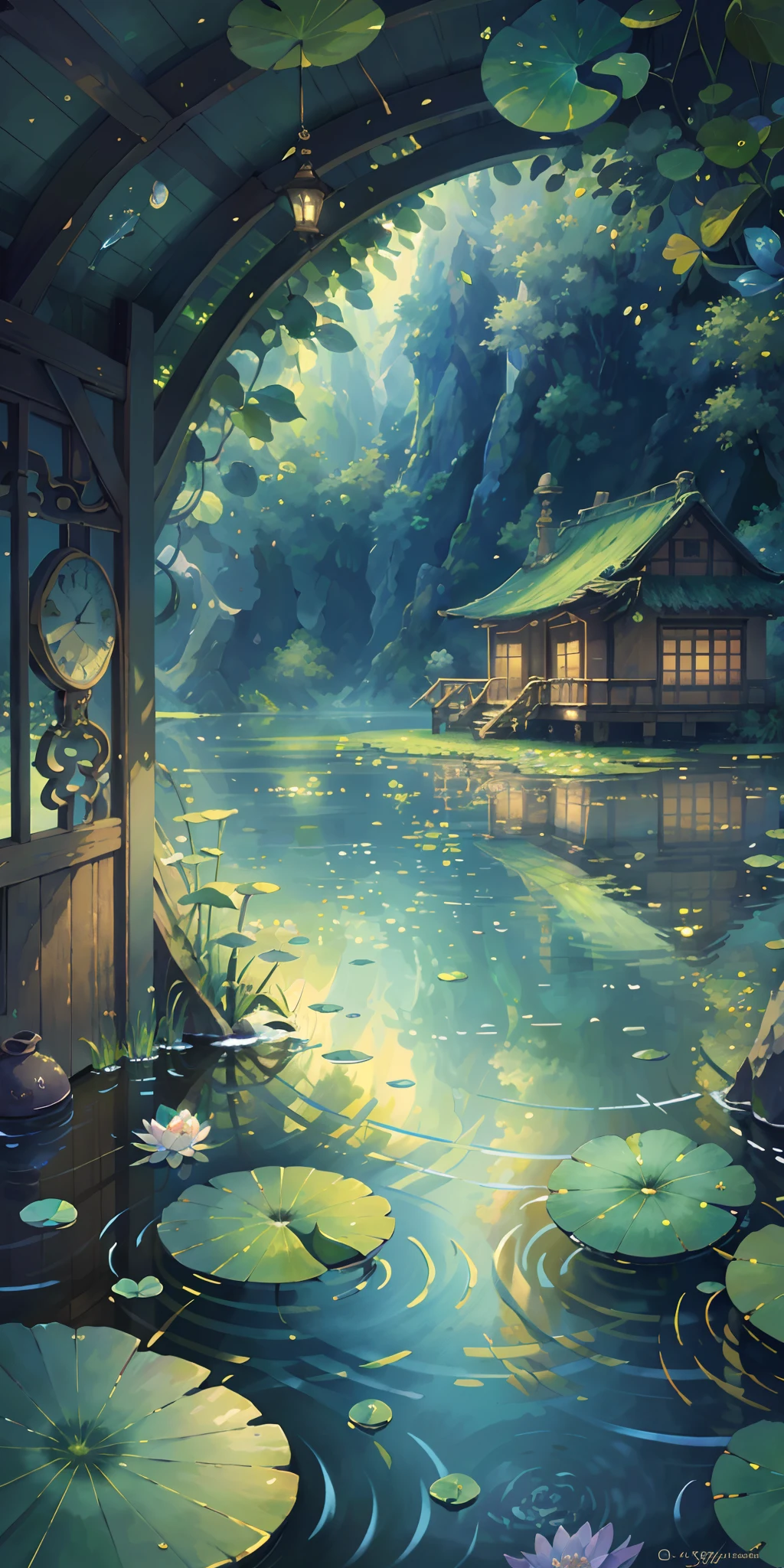 Original,Masterpiece, (illustratio:1.1),(best qualtiy),(tmasterpiece:1.1),(the Extremely Detailed CG Unity 8K Wallpapers),(a color:1.2),water lilies,Water lily petals,scenecy,rios|Wagas,