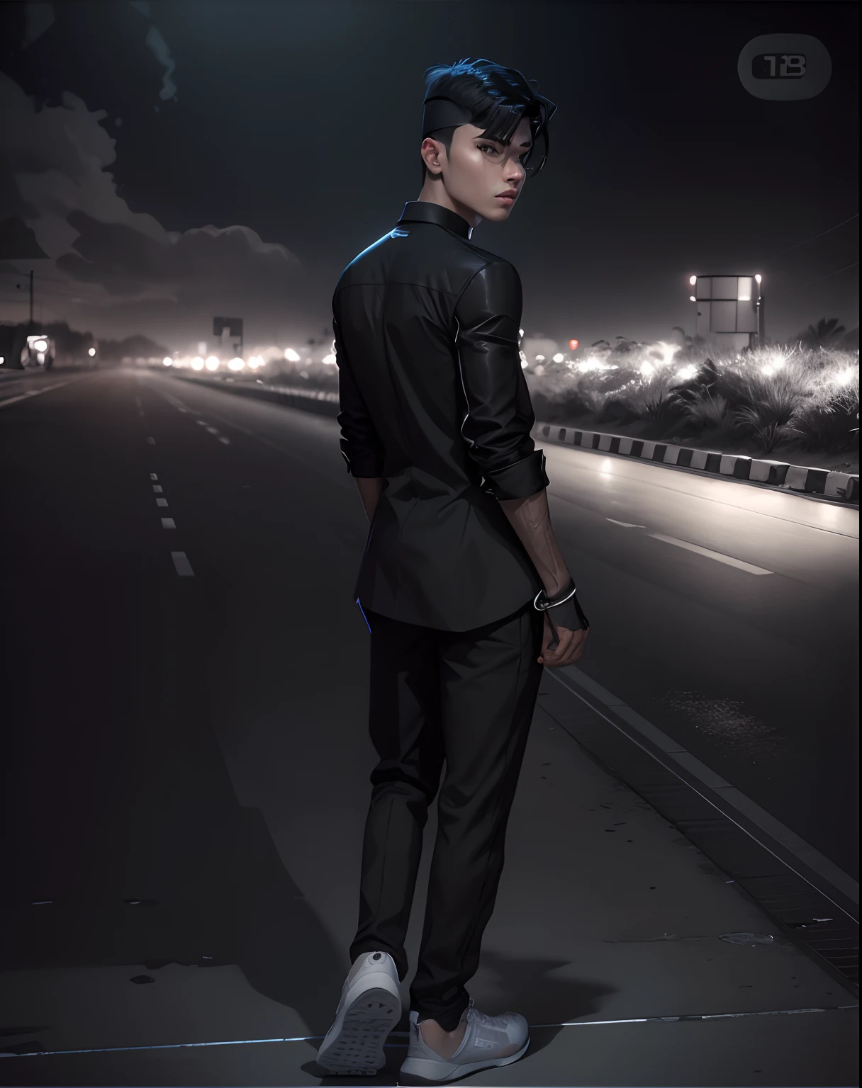 Syber black black and white handsome boy 8k
