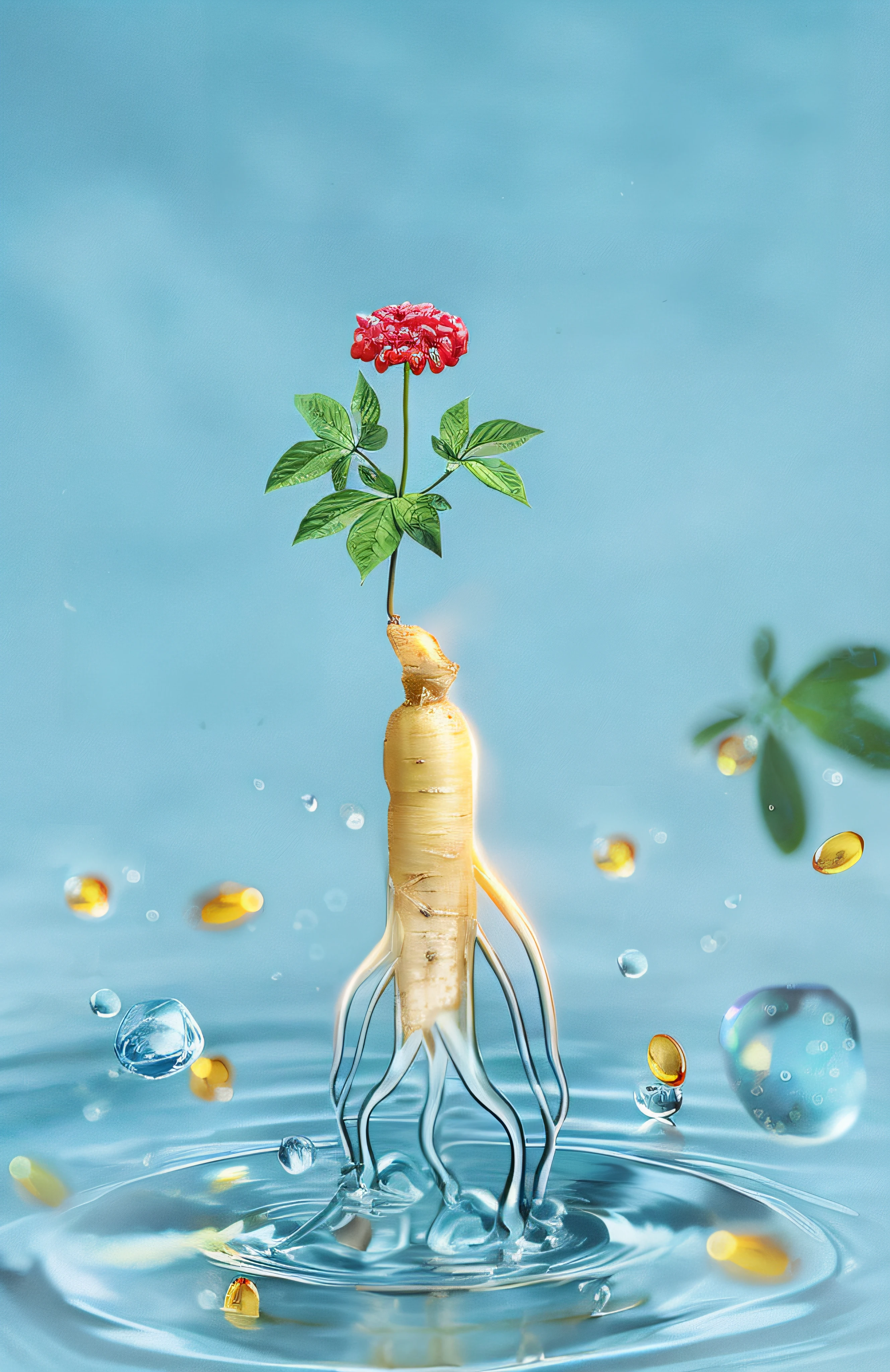 There is a picture of a plant，A flower grows on it, photorealistic illustration, rendered illustration, illustration!, depicted as a 3 d render, Stylized digital illustration, A beautiful artwork illustration, Ultra-Realistic Illustrations, hyper-realistic illustration, Commercial illustration, concept illustartion, Digital illustration, author：Rainer Horsch, 3D illustration, 3 D 插图