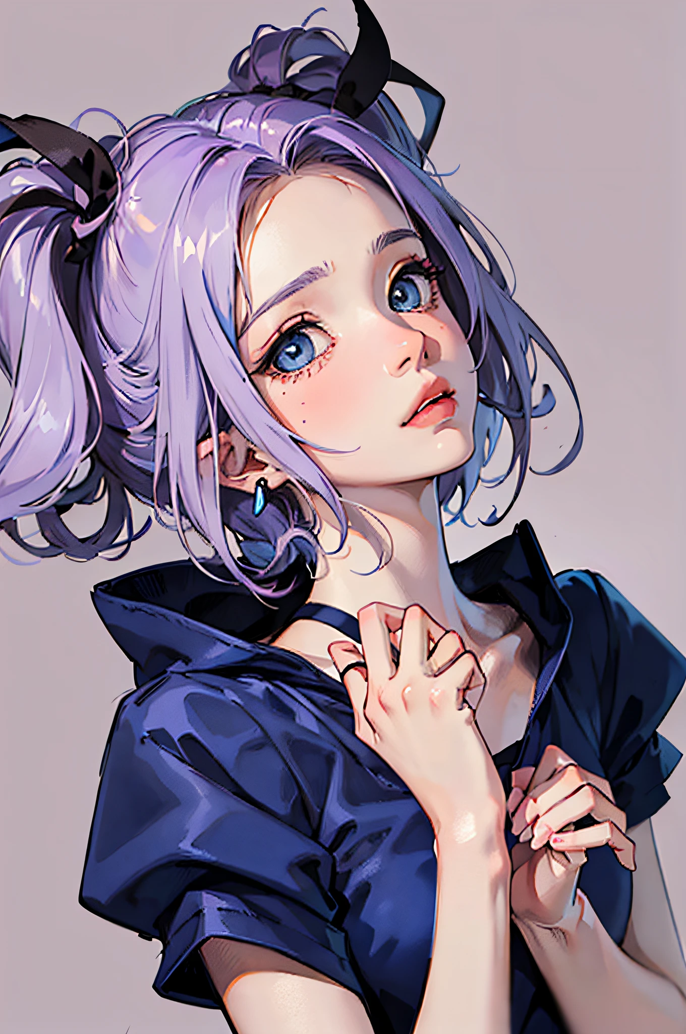 ((masterpiece)), ((best quality)), ((anime)), ((old effect)), ((90s anime)), girl, light skin tone, ((blue eye)), (( perfect)), eyebrow, nose, ear, mouth, lips, ((sad)), short straight hair, neck, ((arm)), ((dark lilac background)), lascivious,