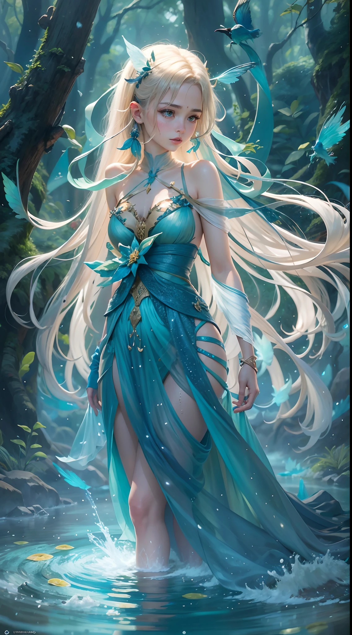 (obra maestra) , (La mejor calidad) , (Realidad: 1.3) , fotorrealista, Renderizado de octanaje, (surrealista: 1.2) , Perfect features,
Bathed in water to reveal a translucent dress, The characteristics of a fairy.., A translucent body, translucent hair, El elemento agua, El elemento que emerge alrededor, El efecto azul claro, en el bosque, La apariencia perfecta, His face flushed,( your hands behind your head and outside your armpits1.4),senos grandes, (hembra madura), Seelie \(Impacto de Genshin\), Una vez, hada \(girls' frontline\), (Alas de hadas),
Texto original en, fondo de pantalla extremadamente detallado, ilustraciones muy detalladas, (1 girl) ,(Better lighting) , (super-complex details) , 4K unificado, (super-detailed CG: 1.2) , (8k: 1.2),