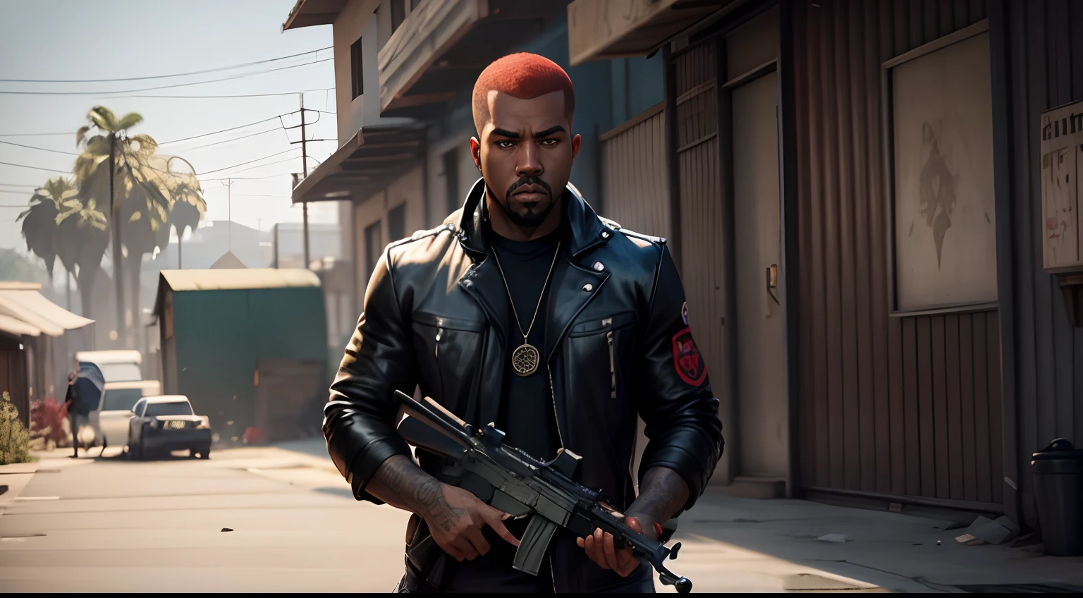 gta v estilo, Kanye West em GTA v, gta5 estilo, empunhando fuzil de assalto, Fuzil AKA 47,rifle AK 47