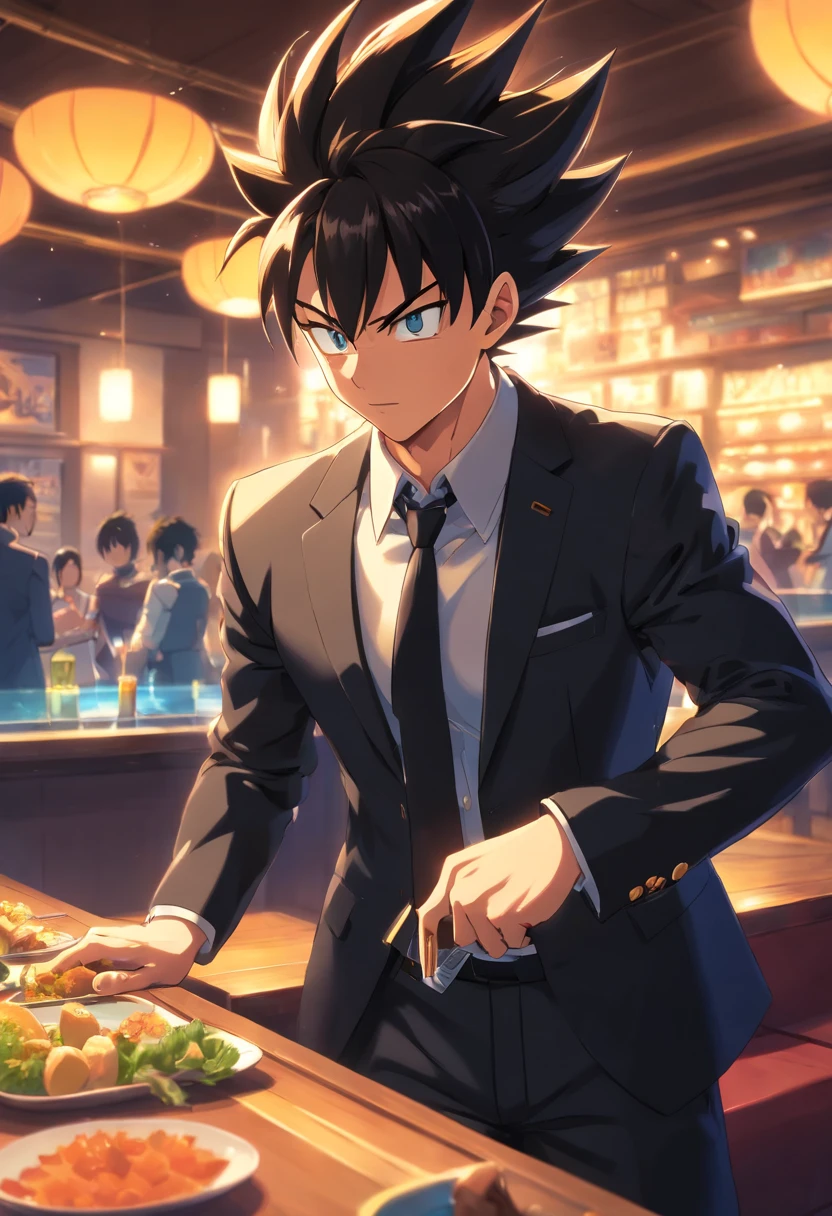 (best quality,4k,highres:1.2),ultra-detailed,(realistic:1.37)
vegeta in a black suit,strong,macho,dragon ball z,party hall,portraits,anime,sharp focus,vivid colors,studio lighting,dark ambience