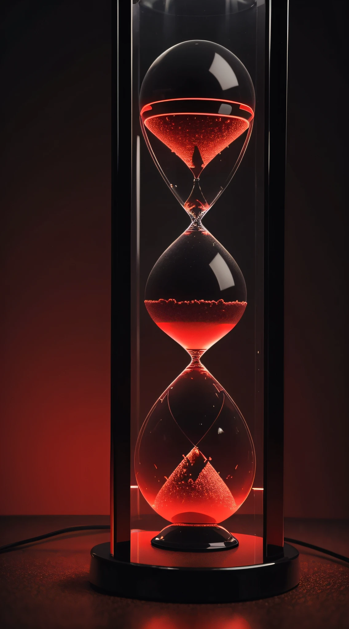 (image:high resolution, abstract, one-minute hourglass, electronic music cover, black and red colors)