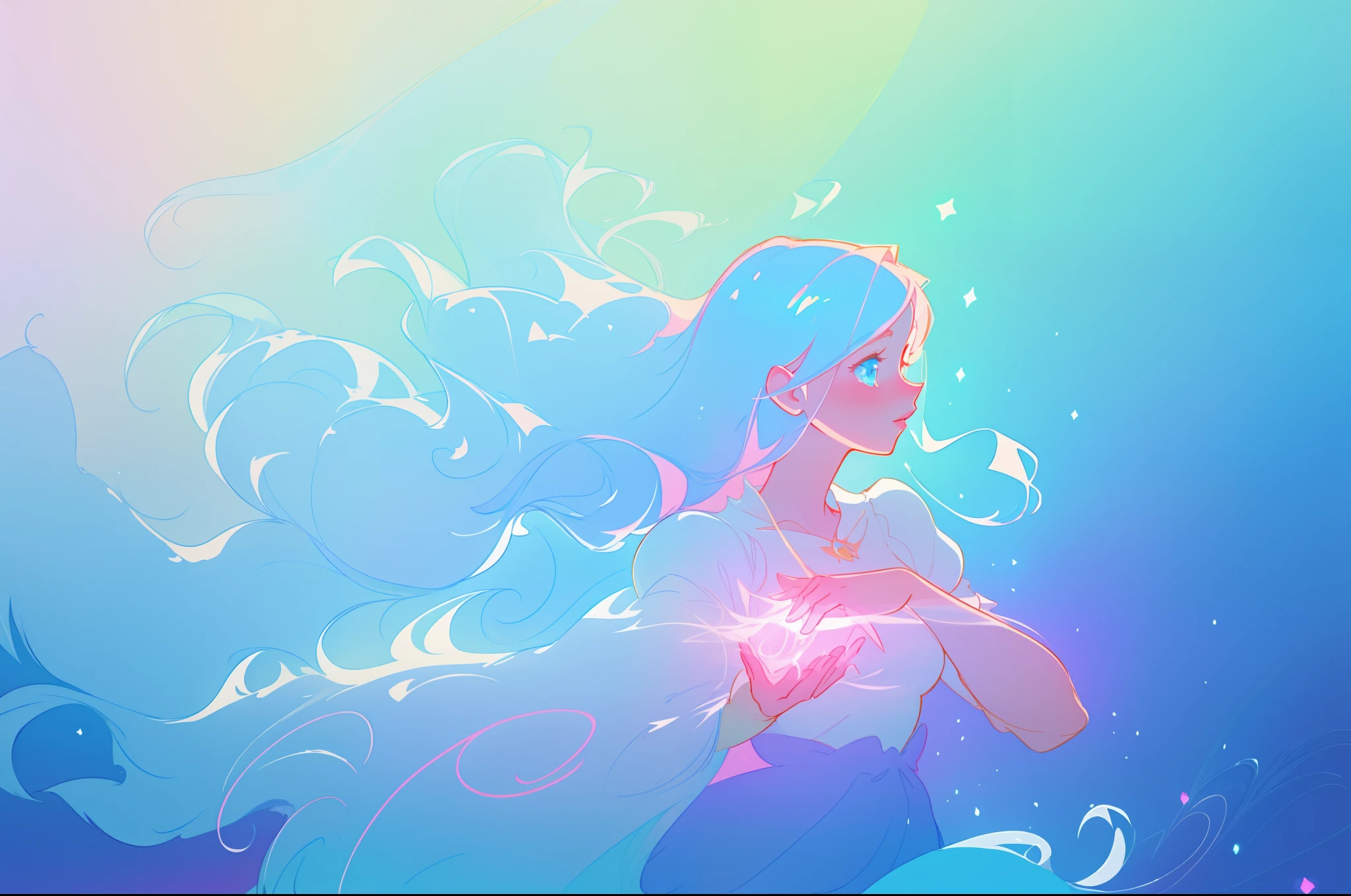 beautiful anime girl in glowing intricately designed ballgown, inspired by Glen Keane, inspired by Lois van Baarle, disney art style, by Lois van Baarle, glowing aura around her, by Glen Keane, jen bartel, glowing lights! digital painting, flowing glowing hair, glowing flowing hair, beautiful digital illustration, fantasia background, whimsical, magical, fantasy, beautiful face, ((masterpiece, best quality)), intricate details, highly detailed, sharp focus, 8k resolution, sparkling detailed eyes, liquid watercolor