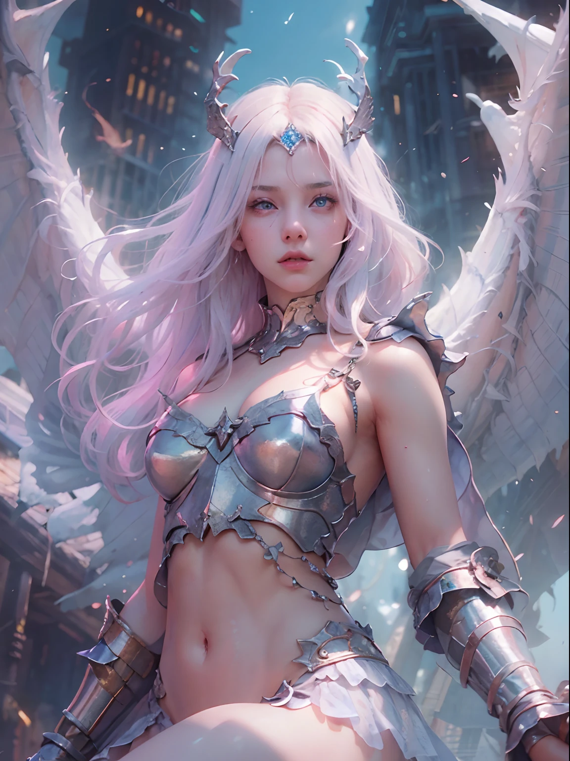 nsfw, 3girls, nude, (masterpiece: 1.4), (8K, realistic, raw photo, best quality: 1.4), view from below, bottom_view, strip naked, dragon knight, Valkyrie, nipple areola shape clear, beautiful breasts, Scandinavian girl, beautiful cute face, (real face: 1.4), perfect pussy, beautiful hairstyle, realistic blue eyes, beautiful detail eyes, (real skin: 1.3), angry face, beautiful skin, attractive, ultra high resolution, ultra realistic, cinematic lighting, white colored hair, long hair with tiara, flying in the sky, battle pose