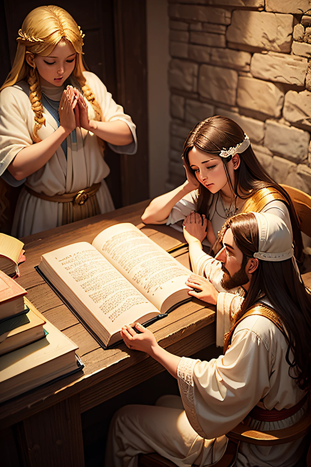 Biblical figures praying and gaining God's blessings