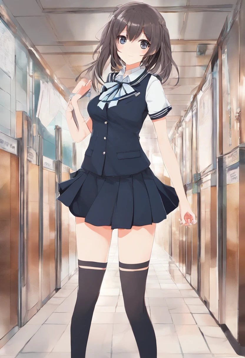 Big-breasted schoolgirl School uniform elegant smile Public toilet