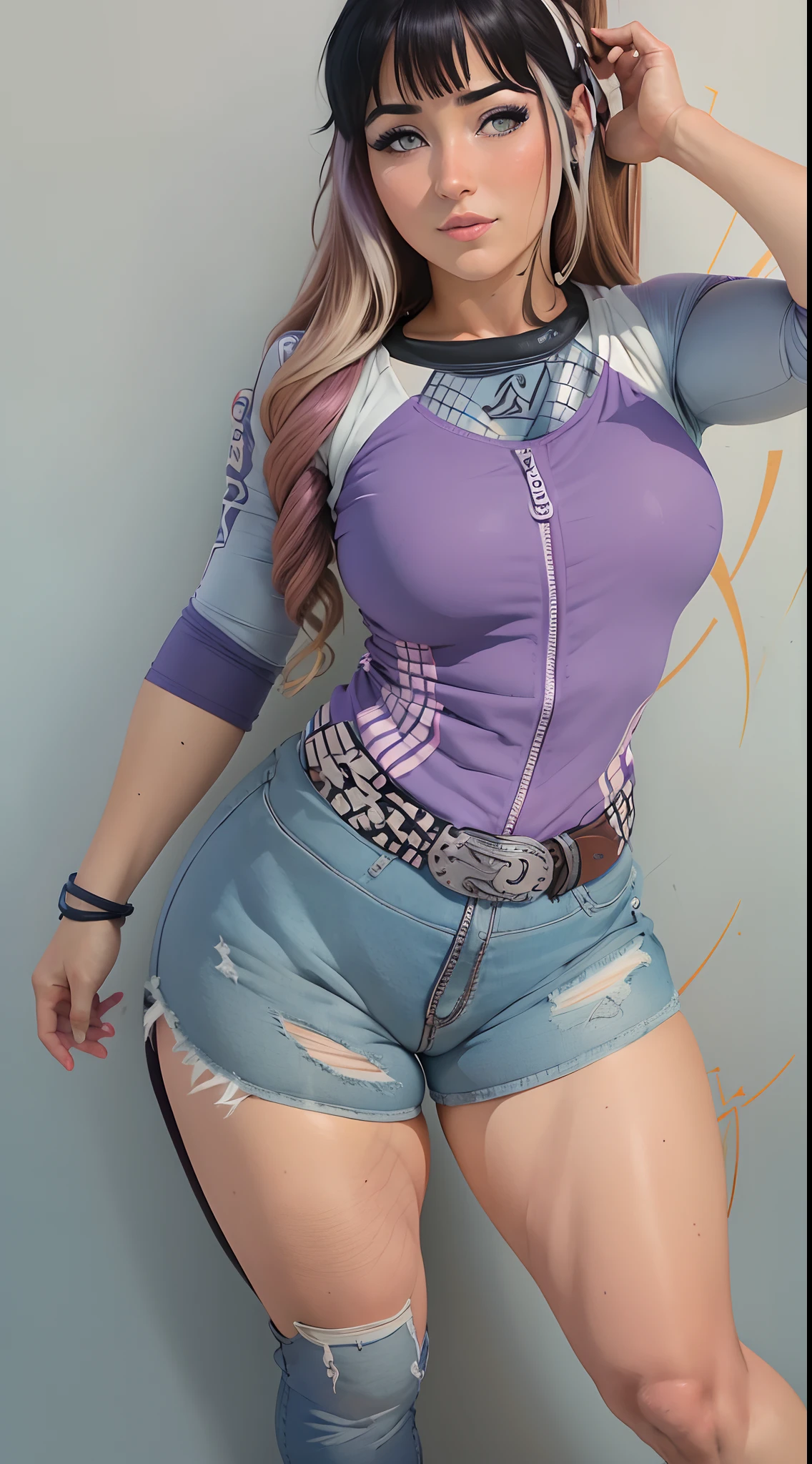 Hinata Hyuga, extremamente sexy, short curto, bermuda curta, bunda grande, pernas grossas, camiseta da Barbie, mostrando Umbigo, mostrando parte da bunda, Air Jordan Sneakers, corpo inteiro, Chameleon color background, 8k