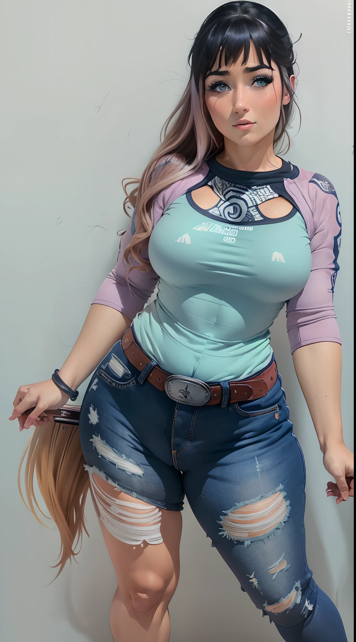 Hinata Hyuga, extremamente sexy, short curto, bermuda curta, bunda grande, pernas grossas, camiseta da Barbie, mostrando Umbigo, mostrando parte da bunda, Air Jordan Sneakers, corpo inteiro, Chameleon color background, 8k