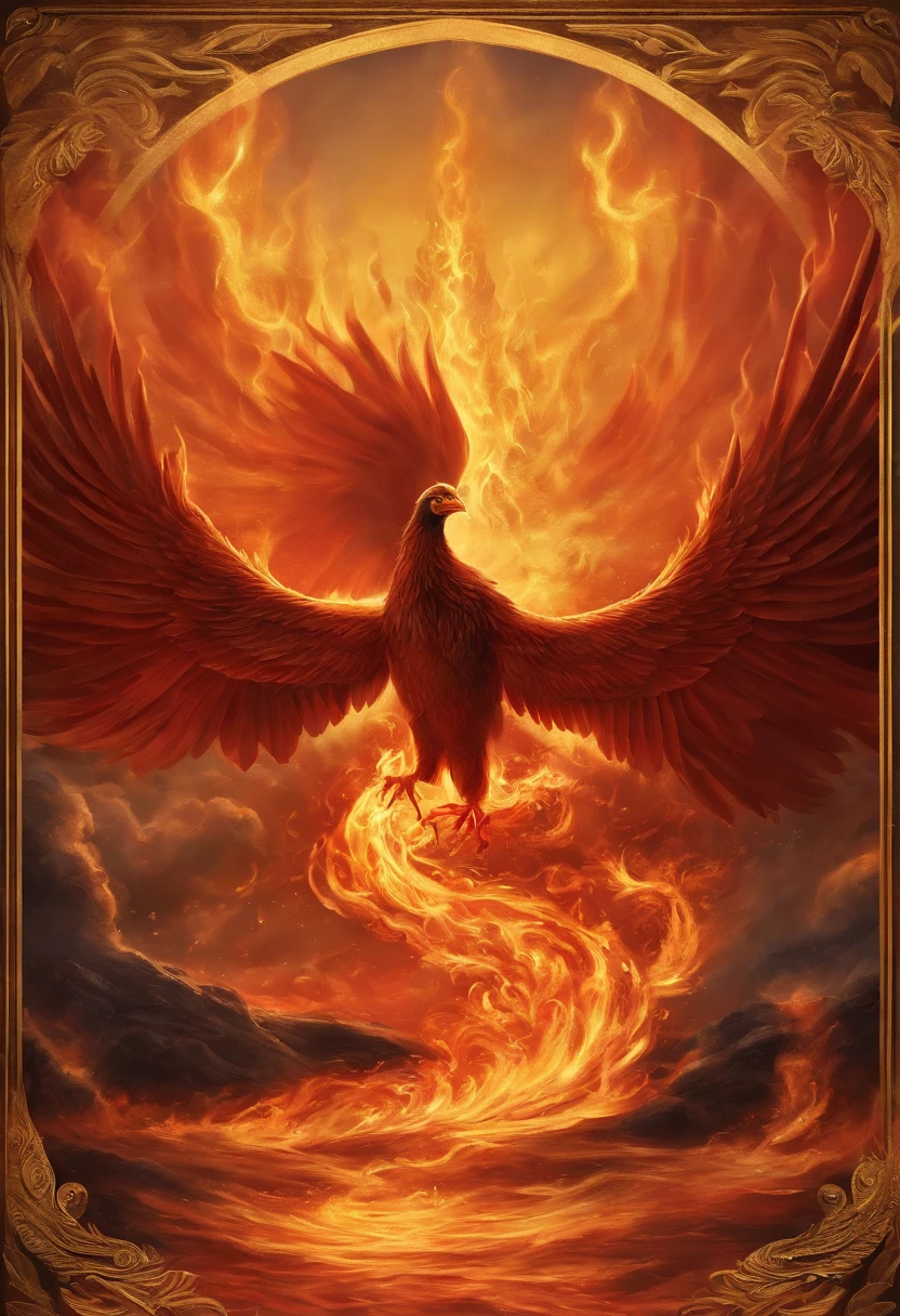 phoenix，Cultivando Imortais，water ink，Altas Colinas，auto-seguro，Osso da estrada do vento da fada，Blood flow in the background，The golden emblem of the Flame Phoenix, brilhantemente, um majestoso, All eyes were on the details of the Phoenix burning, atmosfera deslumbrante，Paleta de cores dourada e vermelha rica,