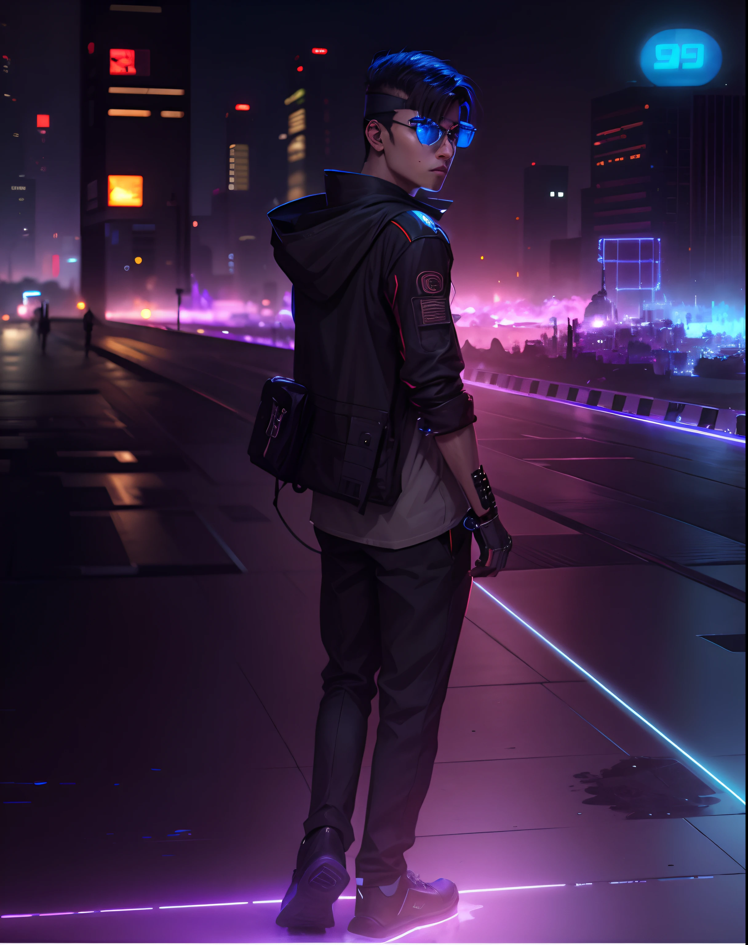 Cyberpunk background realistic anime character gojo lookhandsome boy