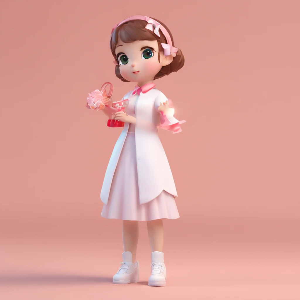 Super Cute Girl IP from Pop Mart, bright-eyed, cherub,Small white dress, clay, Model, Blind Box Toys, Glossy and delicate,Clean background, Good gloss, 3d rendered,Best Quality