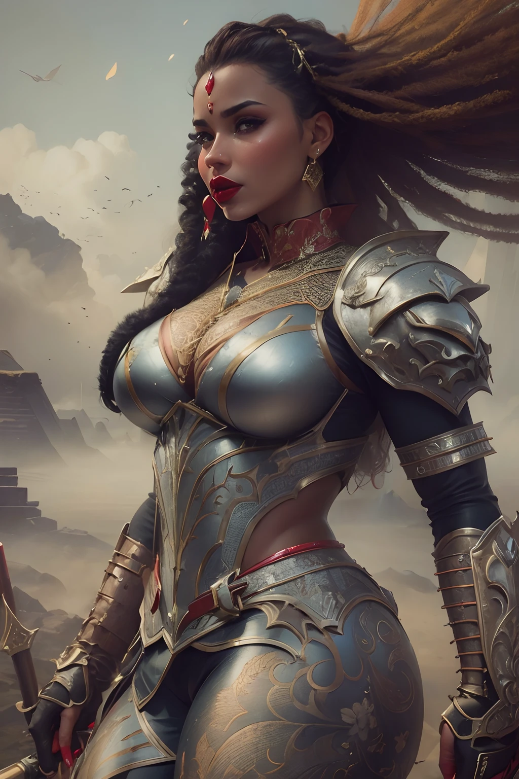 (((big breasts))), (((Red lipstick))), (((cleavage)))