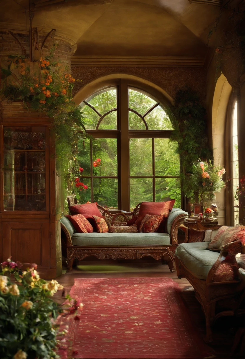 Inside, house, livingroom, nature, flowers, calming