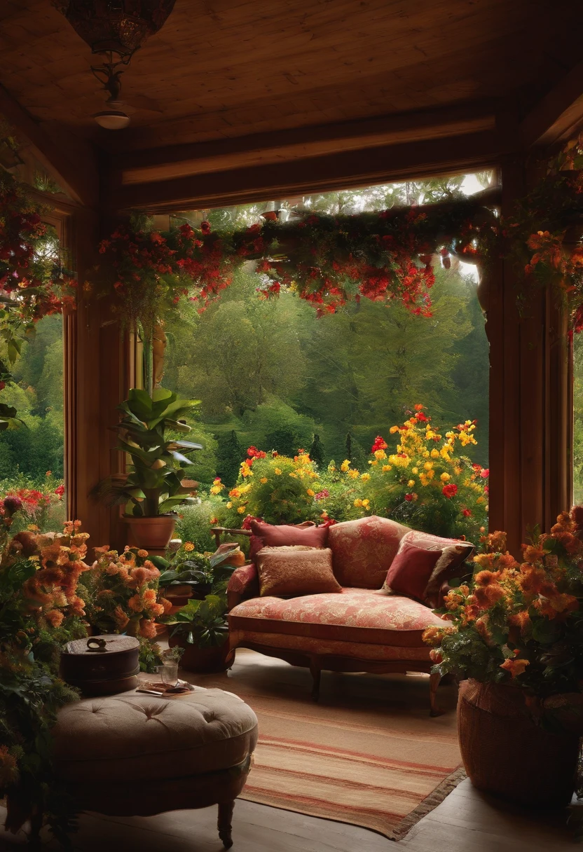 Inside, house, livingroom, nature, flowers, calming