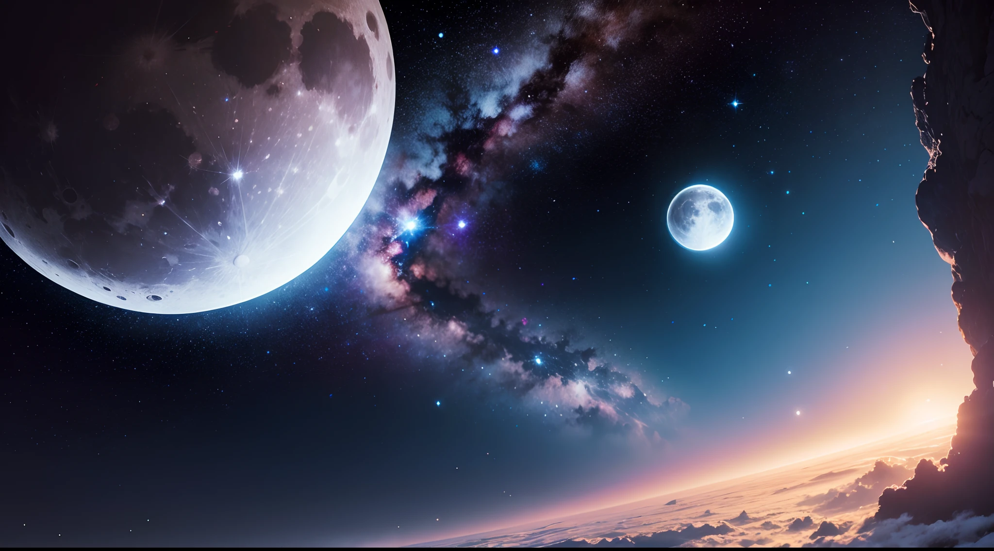 photo of the moon in the galaxy with stars high quality