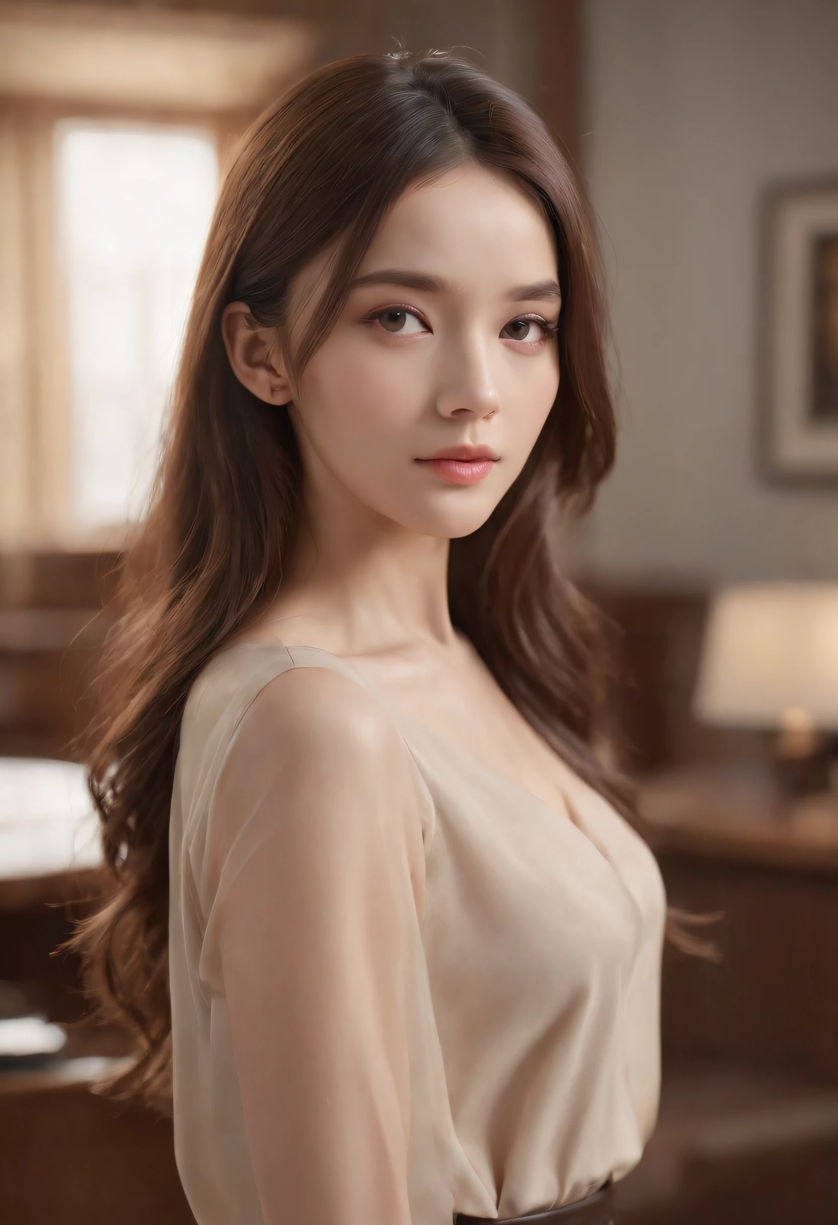 (Full body: 2), (masutepiece:1.3), (8K, Photorealistic, Raw photo, Best Quality: 1.4), Vietnamese, (1girl in), Beautiful face, (Realistic face), (Brown hair, Long hair:1.3), Beautiful hairstyle, Realistic eyes, Beautiful, Detailed eyes, (Realistic skin), Beautiful skin, Attractive, 超A high resolution, A hyper-realistic, Highly detailed, Golden ratio, Detailed face, Looking at Viewer, No smile, medium breasts, Stand in the library. From the front. Eyes are looking at the camera. Business Suit (Short skirt, Black tights: 1), Wear bracelets, wear a necklace, put on glasses.