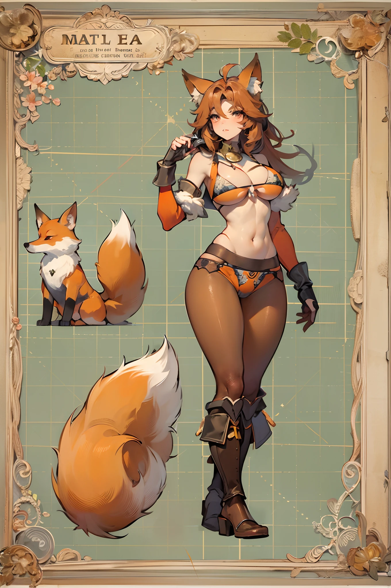 Mature face，a matural female，Fluffy tail hair，Ultra-loose underwear，clothes slipping off，Anterior convex and posterior，Straight chest，Ruddy complexion，Huge fox tail，nabel，(huge tit)，adventurer