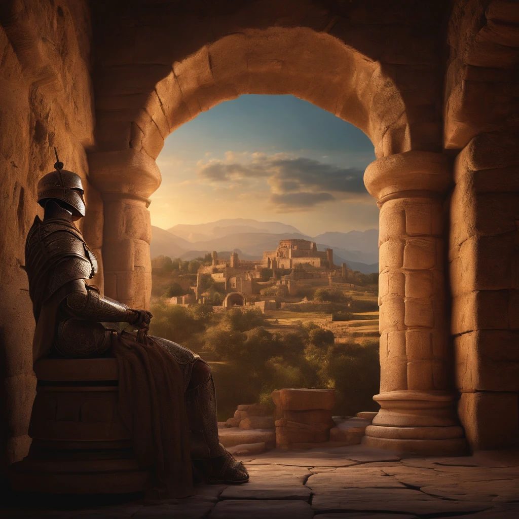 Ancient civilizations that perished,The sleeping old robot wakes up now,Eyes glow,medieval Europe,RPG