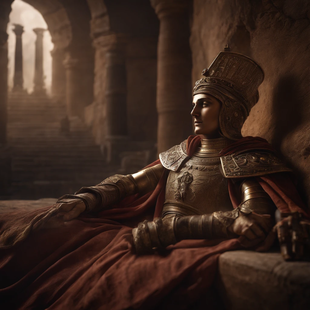 Ancient civilizations that perished,The sleeping old robot wakes up now,Eyes glow,medieval Europe,RPG