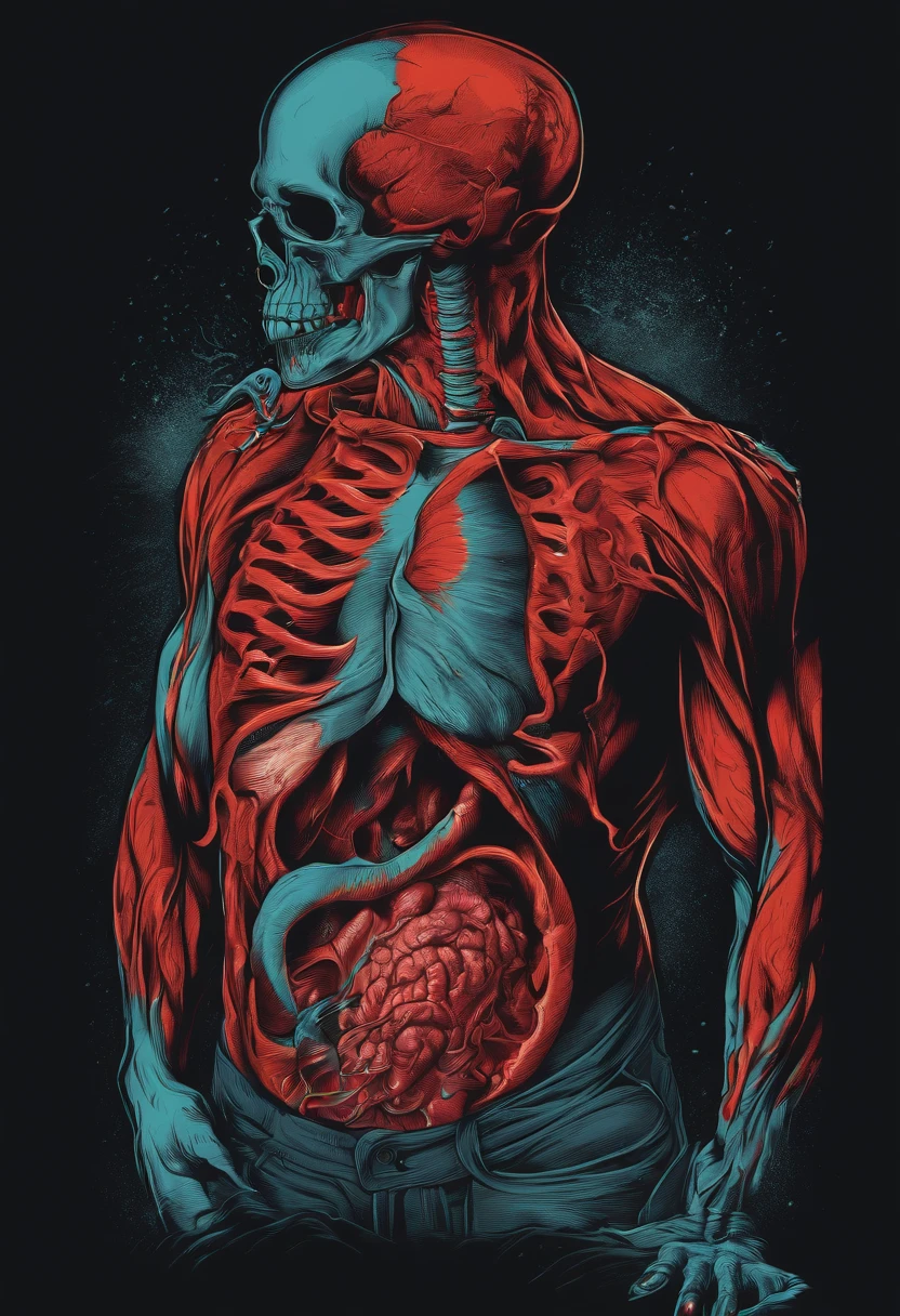 A vector T-shirt design of a male torso puking its guts out