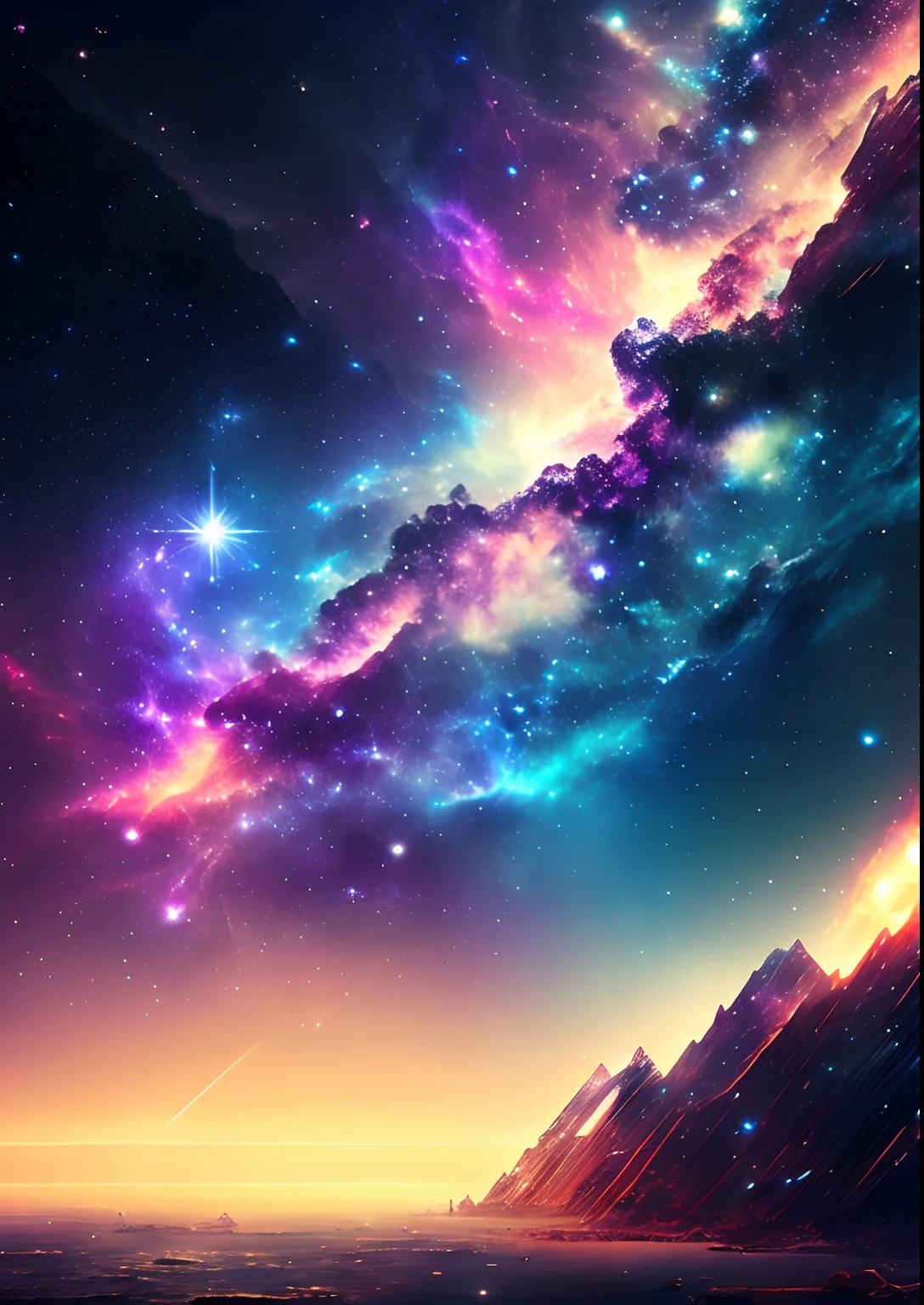 dreamlikeart, galaxy, outer space, nebula, star, [cyberpunked] Sea of the Stars. (star:1.5),