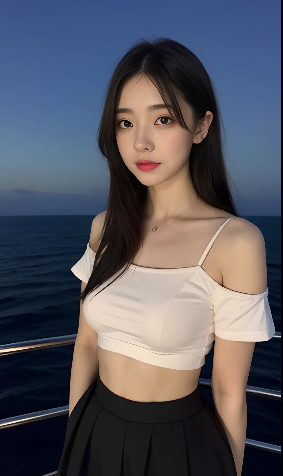 1girll,Asian,Bare_bshoulders,black_Eyes,black_Hair,boat,Breasts,brown_Eyes,Building,Car,cleavage,Crane_(Machine),crop_Top,Ground_vehicle,Lips,Long_Hair,Looking_at_peeping at the viewer,Makeup,mediating_Breasts,midriff,dark mole,engines_vehicle,navel,nase,Ocean,Outdoors,pool,power_Lines,rain,Realistic,Red_Lips,Road,Ship,signatures,Solo,street,tanks_Top,Umbrella,The upper part of the body_Body,utility_pole,water,ships,White_Bra
