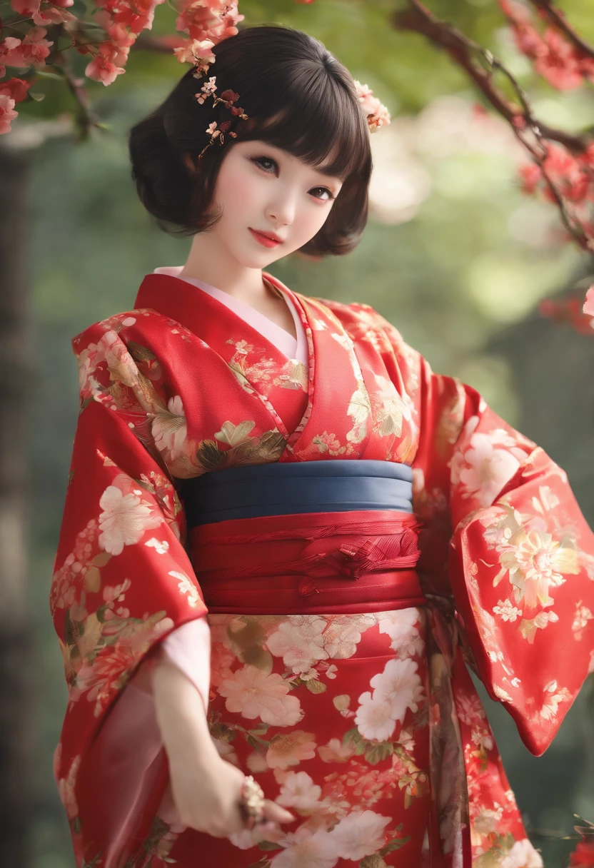 One girl, (((japanese kimono))),Highest Quality, in 8K, masutepiece:1.3, Low exposure, Full body shot, Short hair, , Large chest, Black hair, Ultra-detailed face, Detailed eyes, Big Bust, Double eyelids, Best Smile,
,b3rli,Asian Girl,