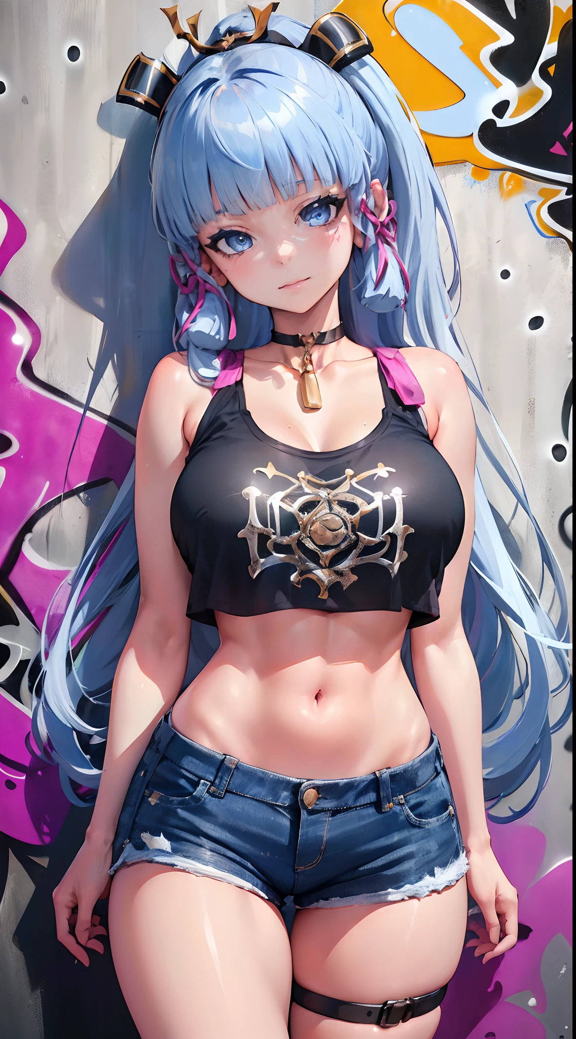 A (((full-body))), ((ultra-detailed)), ((masterpiece)) fantasy art ((illustration)) of (((Jinx))), a ((League of Legends)) character, in the style of the video game. She is extremely thin, and has (((very skinny legs))), but her breasts have just spontaneously enlarged by several cup sizes. She is holding her heavy, round breasts in her hands, and ((staring down at her breasts)) with a ((shocked expression)).  Her (((whole body from head to toe))) is shown.  Her blue hair is in long braids, her eyes are violet, and her skin is ((extremely pale)).