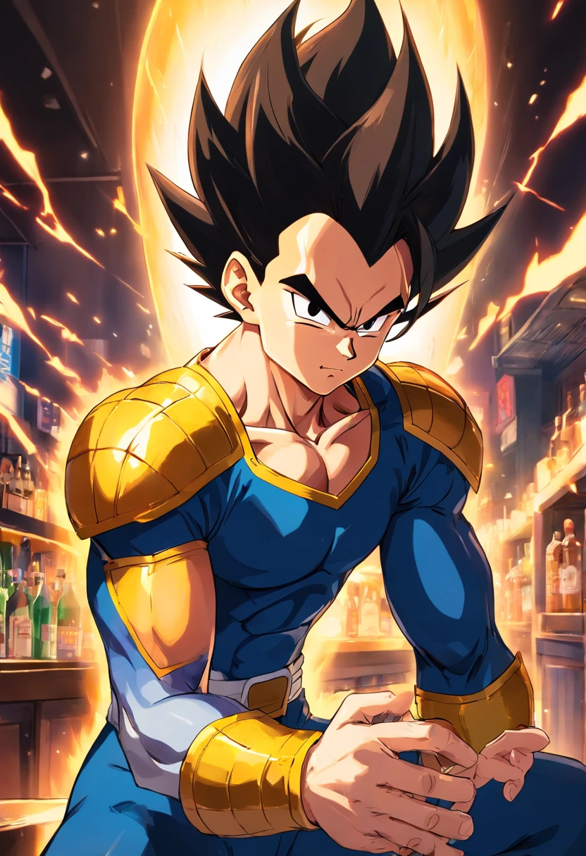 Vegeta vestindo um terno preto, Masculino, Dragon Ball, bar,
