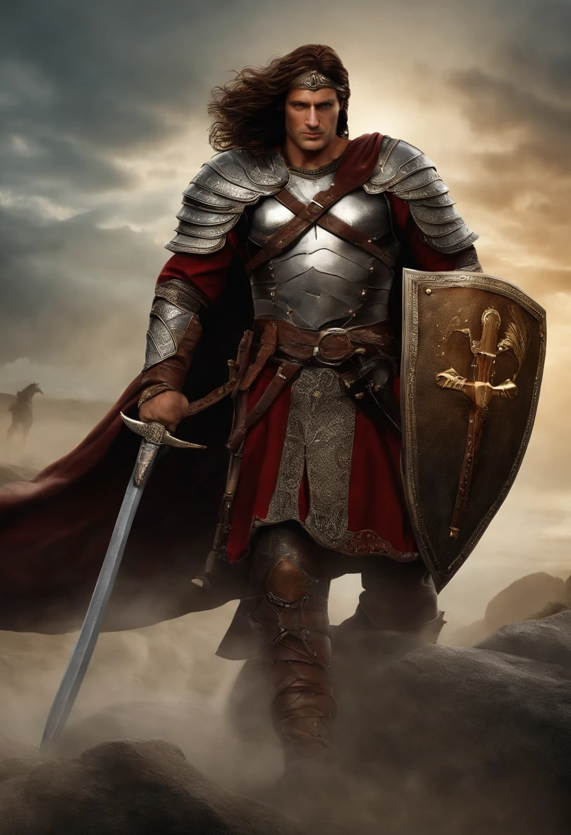 ((best quality, 8k, master part: 1.3)), Sharp: 1.2, Beleza Corporal Perfeita: Red Sonja de corpo inteiro, muito sexy e musculosa, com armadura peitoral bem detalhada, capa de pele de animal, cintura de couro adornada com detalhes de metal, caneleiras de metal bem detalhadas com botas de couro, leather gloves and animal skin, holding an imposing axe in his right hand and over his shoulder;, mounted on a powerful black horse of strong constitution, crina longa e sela detalhada e complexa.
