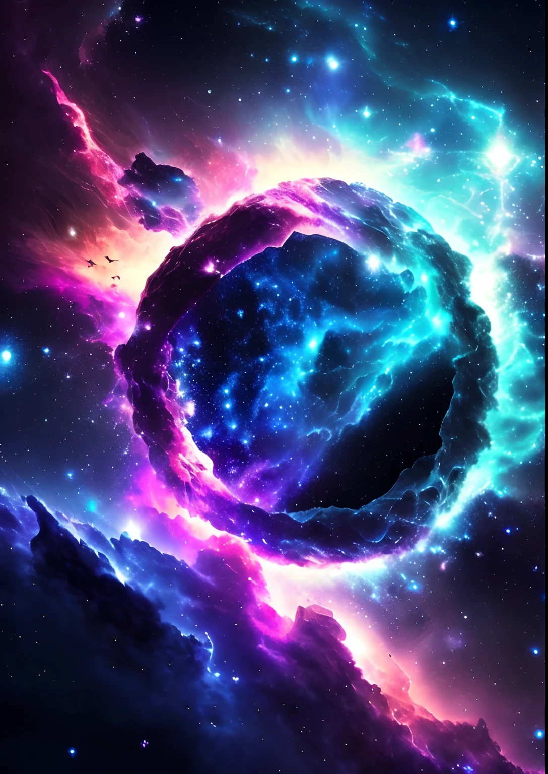 dreamlikeart, galaxy, outer space, nebula, star, [cyberpunked] Love from the Stars. (star:1.5),