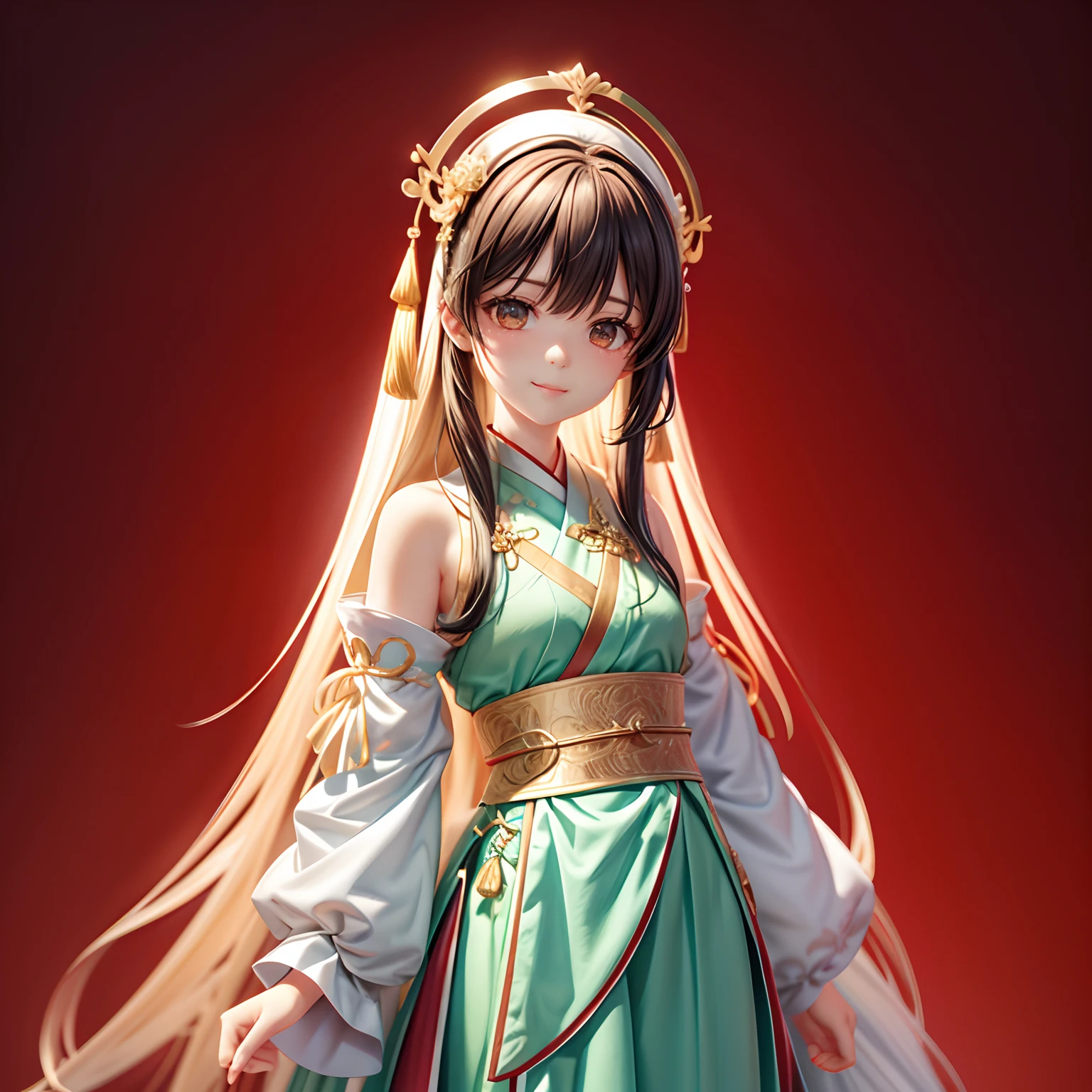 Movie Angle,(Cute girls,anatomy correct,full bodyesbian,Masterpiece camellia,Masterpiece Hanfu,ssmile),(illustratio,paper art,3Drenderingof),(plethora of colors,Best quality,high detal,tmasterpiece,Cinematic lighting effects,4K,Chiaroscuro)