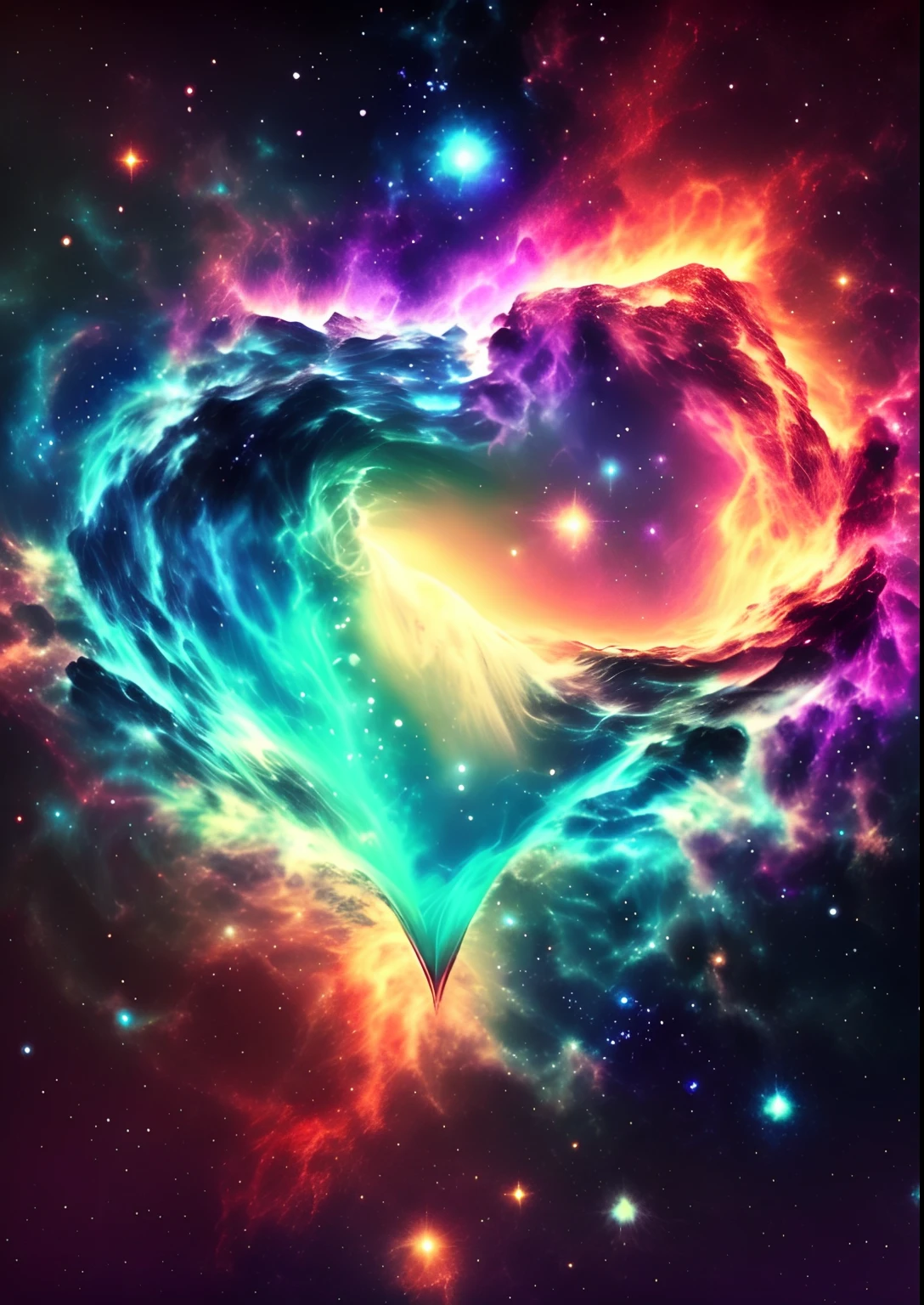 dreamlikeart, galaxy, outer space, nebula, star, [cyberpunked] Heart from the Stars. (star:1.5),