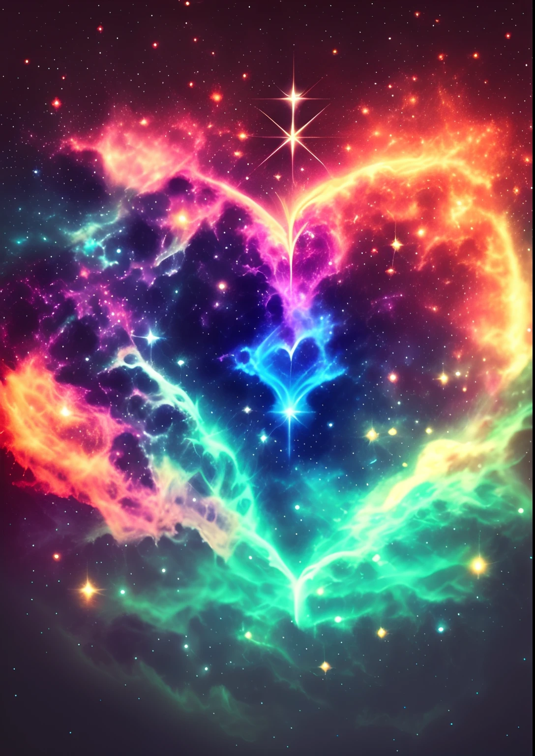dreamlikeart, galaxy, outer space, nebula, star, [cyberpunked] Heart from the Stars. (star:1.5),