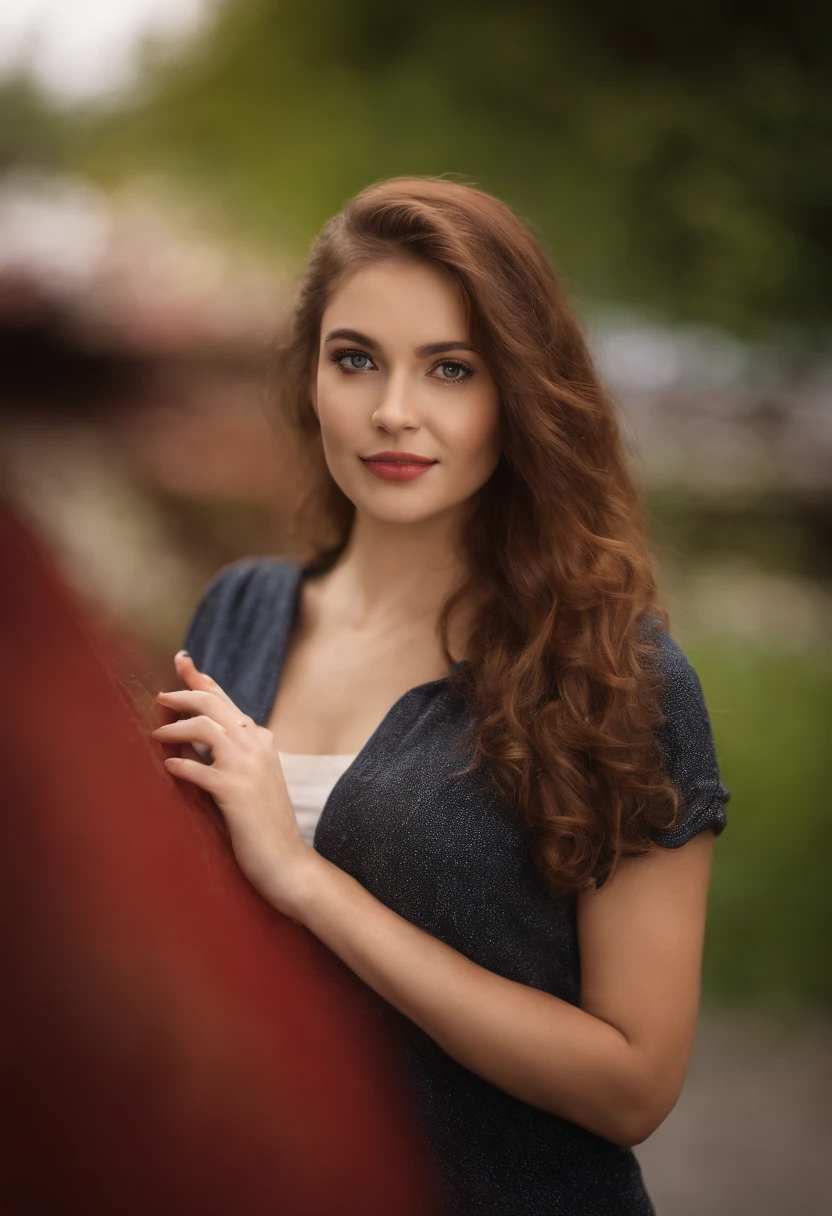 best quality, ultra high res, 1girl, solo, bareface, glowing eyes, red eyes, red hair, smile, sleeveless red button shirt, night, in the park, ((upper body)), ((puffy eyes)), (((looking at viewer))), ((closeup)),