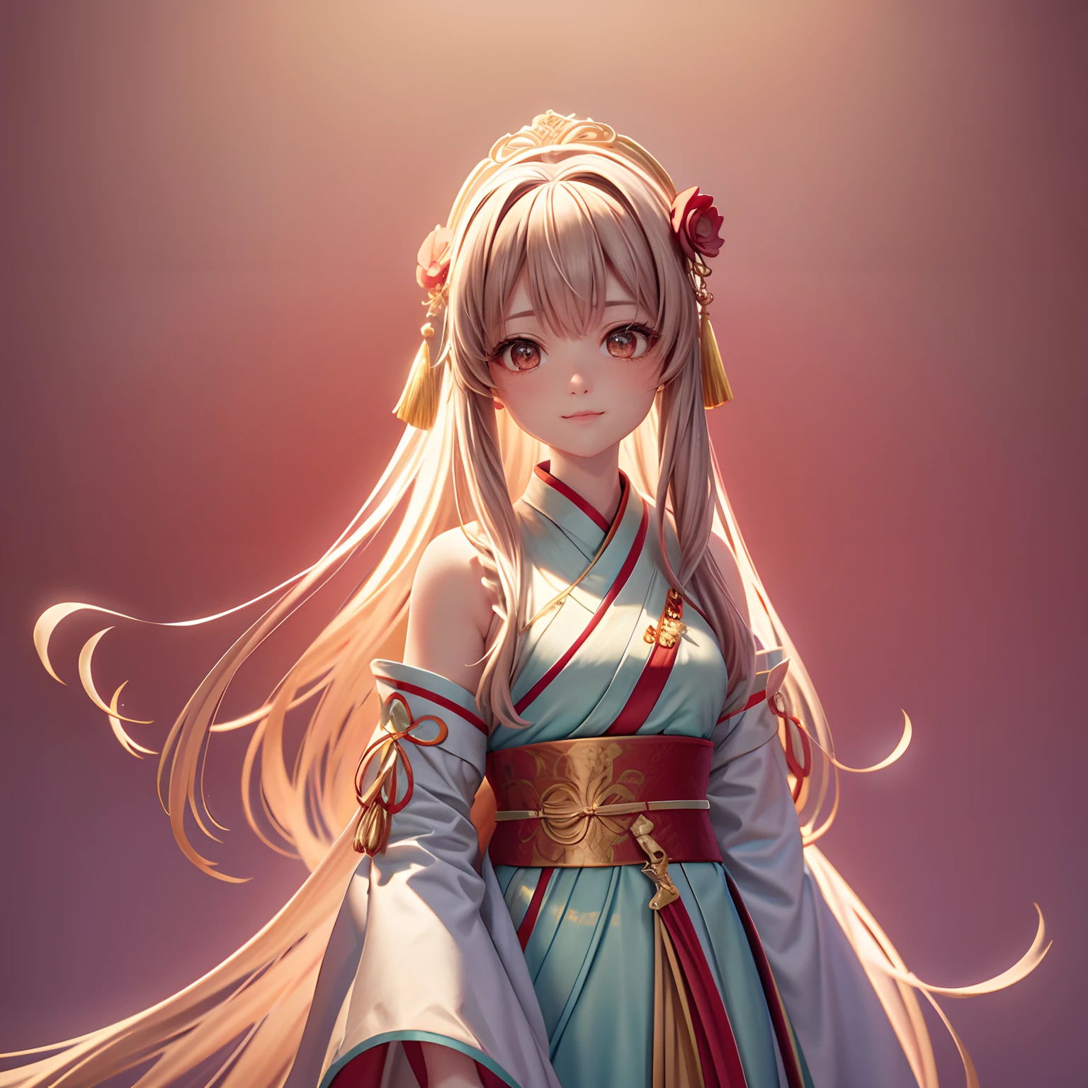 Movie Angle，（Cute girls，anatomy correct，full bodyesbian，Masterpiece camellia，Masterpiece Hanfu，ssmile），（illustratio，paper art，3Drenderingof），（plethora of colors，Best quality，high detal，tmasterpiece，Cinematic lighting effects，4K，Chiaroscuro）