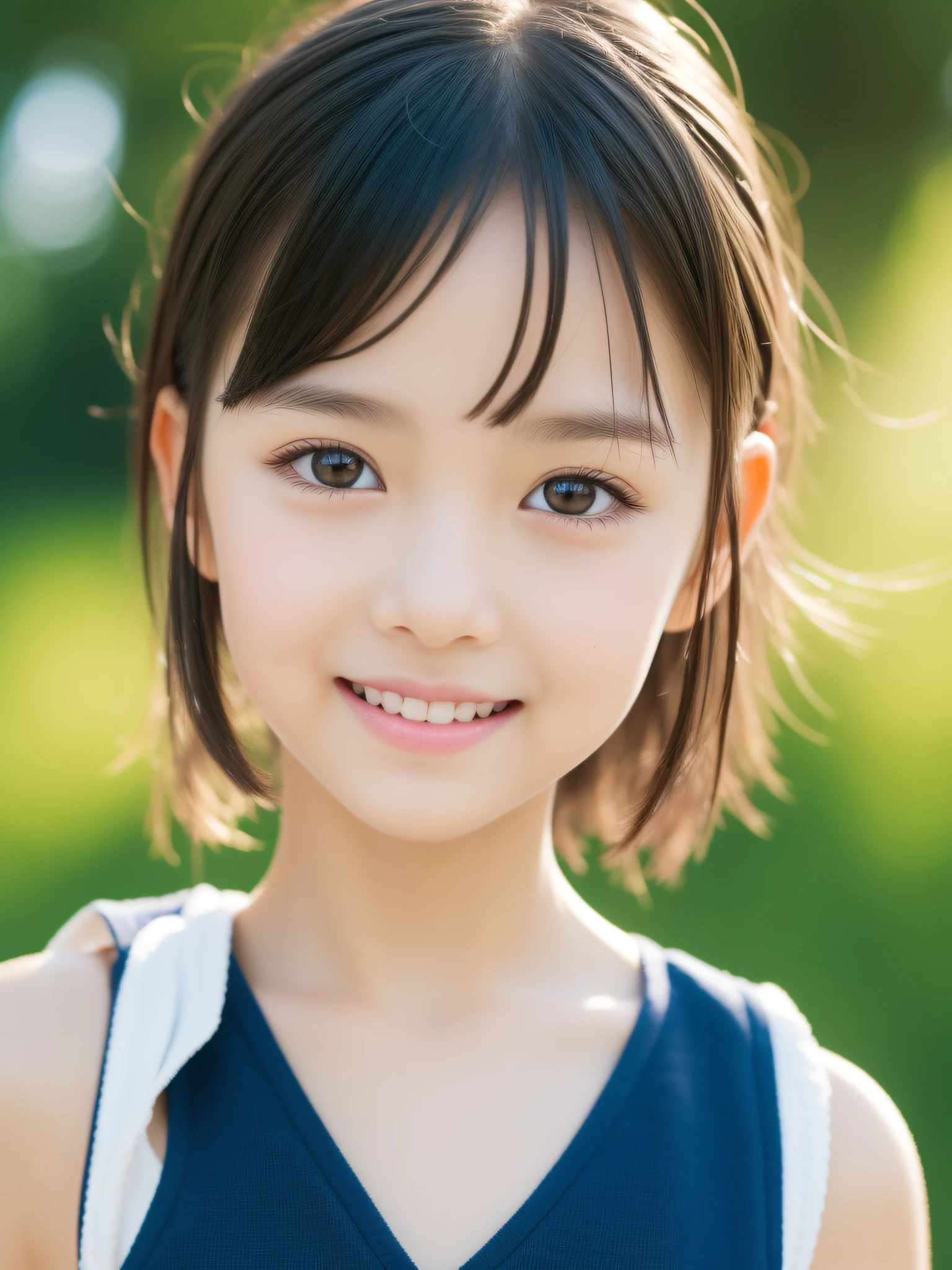 beautiful６old japanese girl, (freckles:0.6), soft light, ponytail, clear face