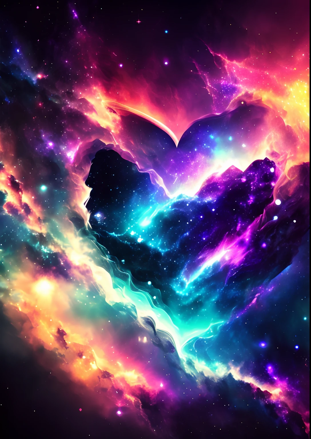 dreamlikeart, galaxy, outer space, nebula, star, [cyberpunked] Heart of the Stars. (star:1.5),