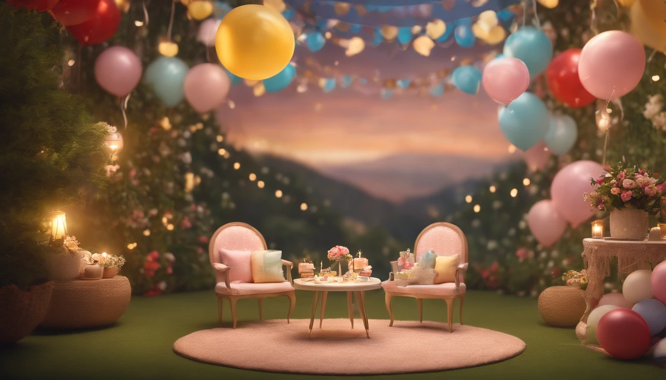 (best quality, 4k, highres, masterpiece:1.2), ultra-detailed, realistic:1.37, baby shower backdrop, vivid colors, professional lighting, delicate pastel hues, soft and dreamy atmosphere, adorable themed decorations, cute and whimsical patterns, happy and joyful celebration, fluffy clouds and floating balloons, beautiful flowers and greenery, comfortable seating area, cozy and warm lighting, an inviting and magical ambiance, memories and laughter, pure bliss