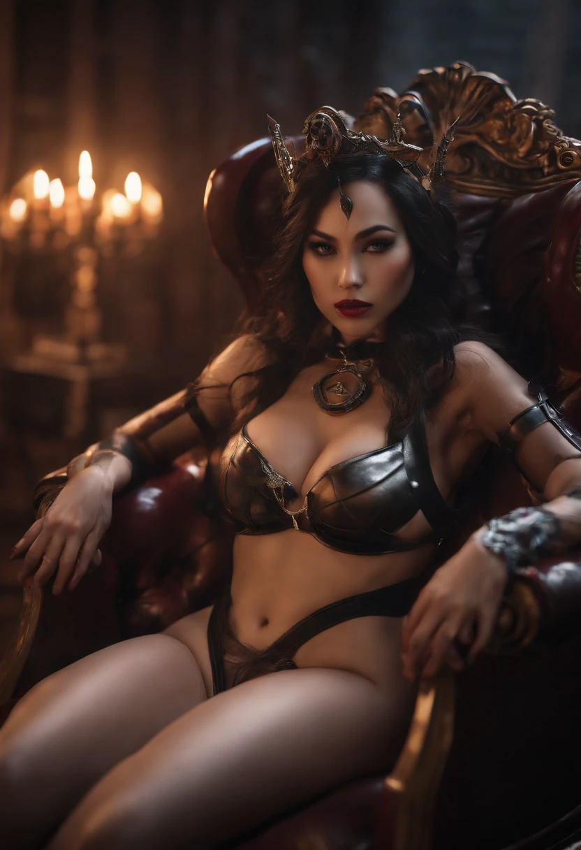 rosita lasari, 1 girl, Beautiful photorealistic Prestige KDA all out Ahri from League of Legends blushing, string bikini armor, Shibari, blindfold, electric chair, major cleavage, breast indentation, Ahri inside a Runeterra prison, slave collar, chain around her neck, roleplay bdsm, high fantasy, gravure, lewd, busty, highly detailed, 8k, high resolution, solo, big juicy lips, thick juicy thighs, makeup, large shiny breasts, gloves, looking at viewer, photorealistic, Cinema 4D, octane render, innovative, sexy, curvy but slender, mystical aura, smokey mist around Ahri, illuminati style, use advanced machine learning to create the perfect succubus waifu Ahri alone sitting in an electric chair, exposed camel toe, vice magazine photography style, trending on Pixiv, trending on civitai, perfect composition, sfw, professional quality, unreal engine