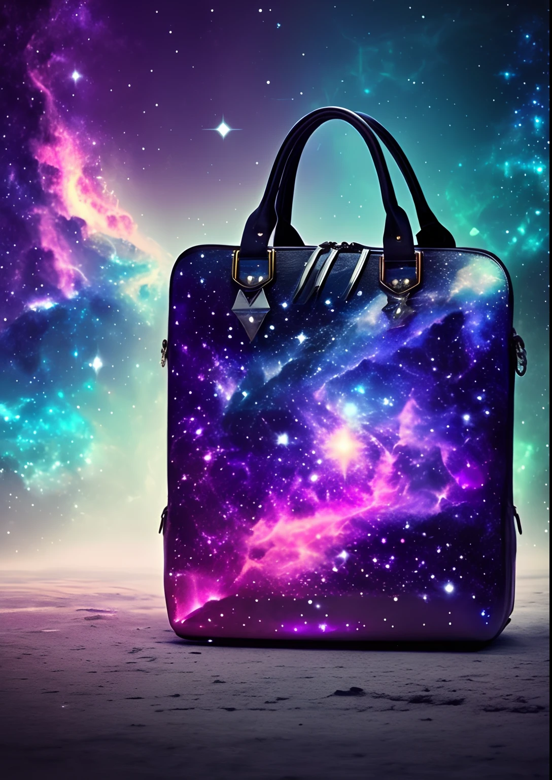 dreamlikeart, galaxy, outer space, nebula, star, [cyberpunked] Handbag from the stars. (star:1.5),