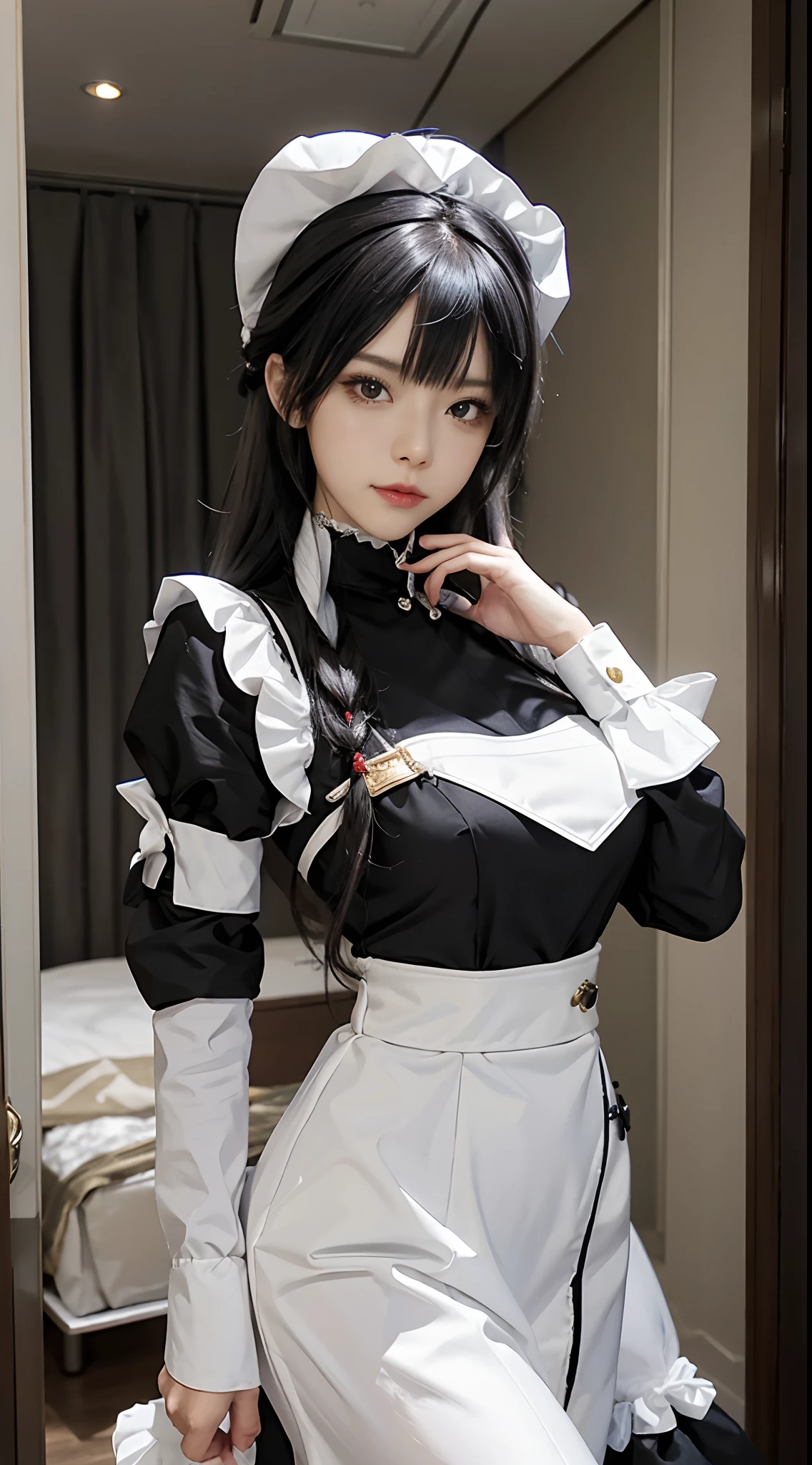 arafed woman in a black and white outfit posing for a picture, cosplay of a catboy! maid! dress, Anime girl cosplay, anime girl in a maid costume, gorgeous maid, azur lane style, Maid outfit, cosplay foto, cosplay, Albedo from Overlord, Anime cosplay, alluring tipha lockhart portrait, A scene from the《azur lane》videogame
