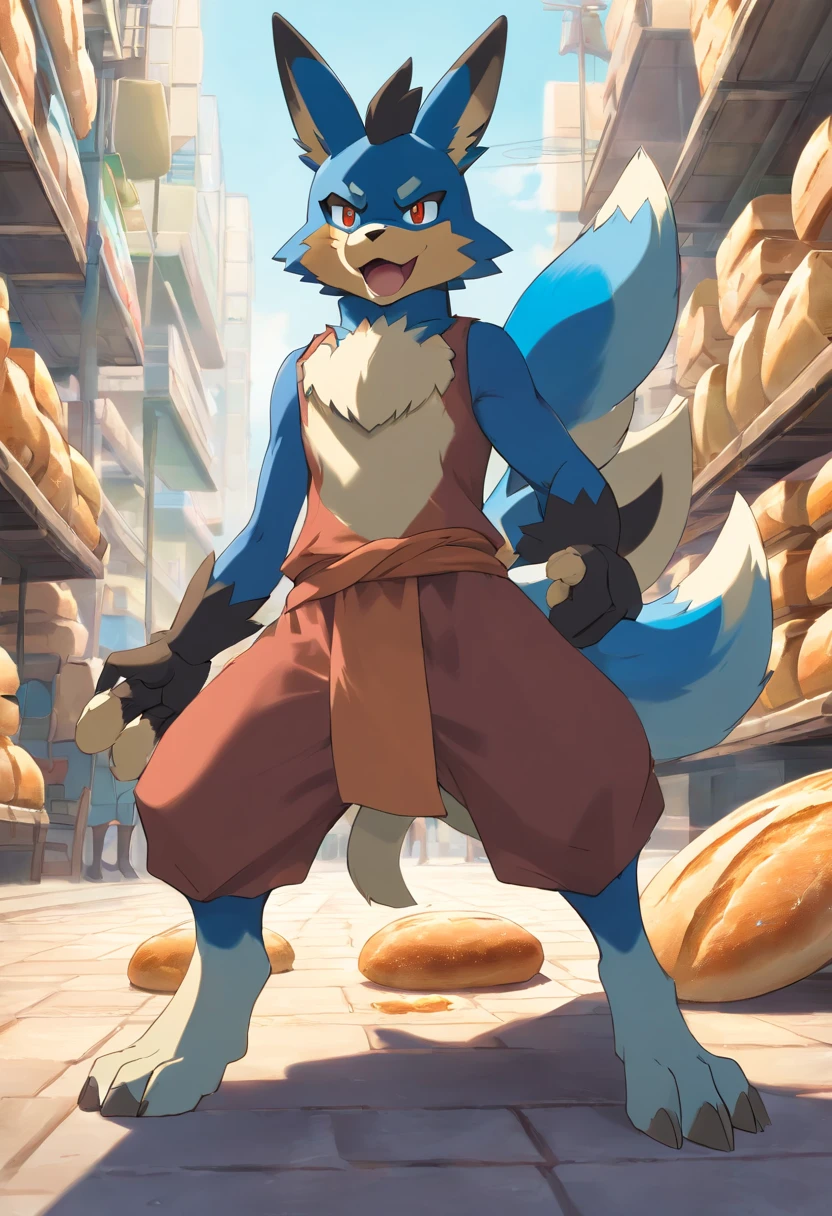 lucario, A pokémon, furry, manly, well-muscled, posing, Competitive bread, Large crotch bulge,