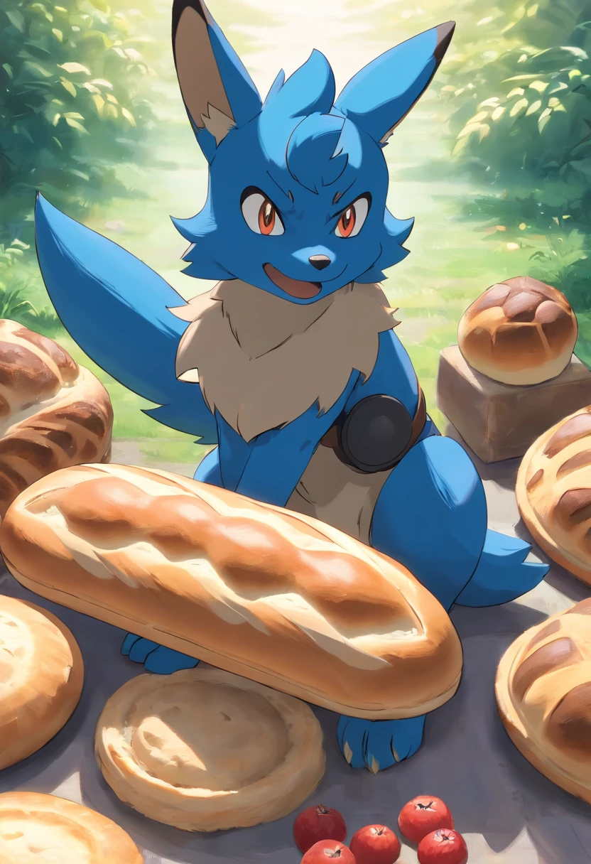 lucario, A pokémon, furry, manly, well-muscled, posing, Competitive bread, Large crotch bulge,